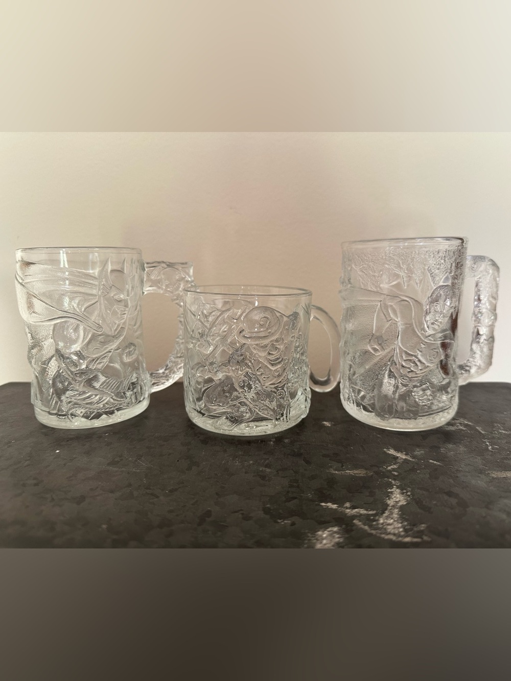 Vintage Batman Forever Robin Riddler glass mugs 1990”s McDonalds collectibles